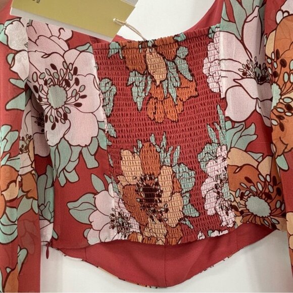 ARITZIA  WILFRED Grace Blush Floral Flowy Boho Long Sleeve Crop Top Size S New - Picture 12 of 15
